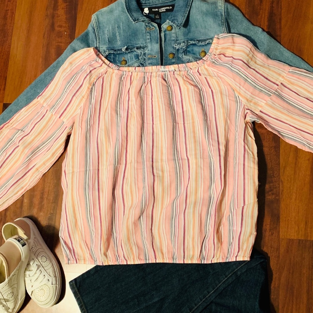 NWT Gap pink stripes blouse sz “L”